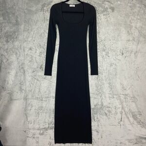 Eterne Dress Womens Sz S Black Square Neck Ribbed Long Sleeve Maxi Luxury Classy